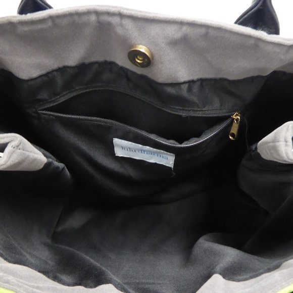 LULU dharma gray blue green stripes velvet tote bag 18" NEW - Picture 2 of 5